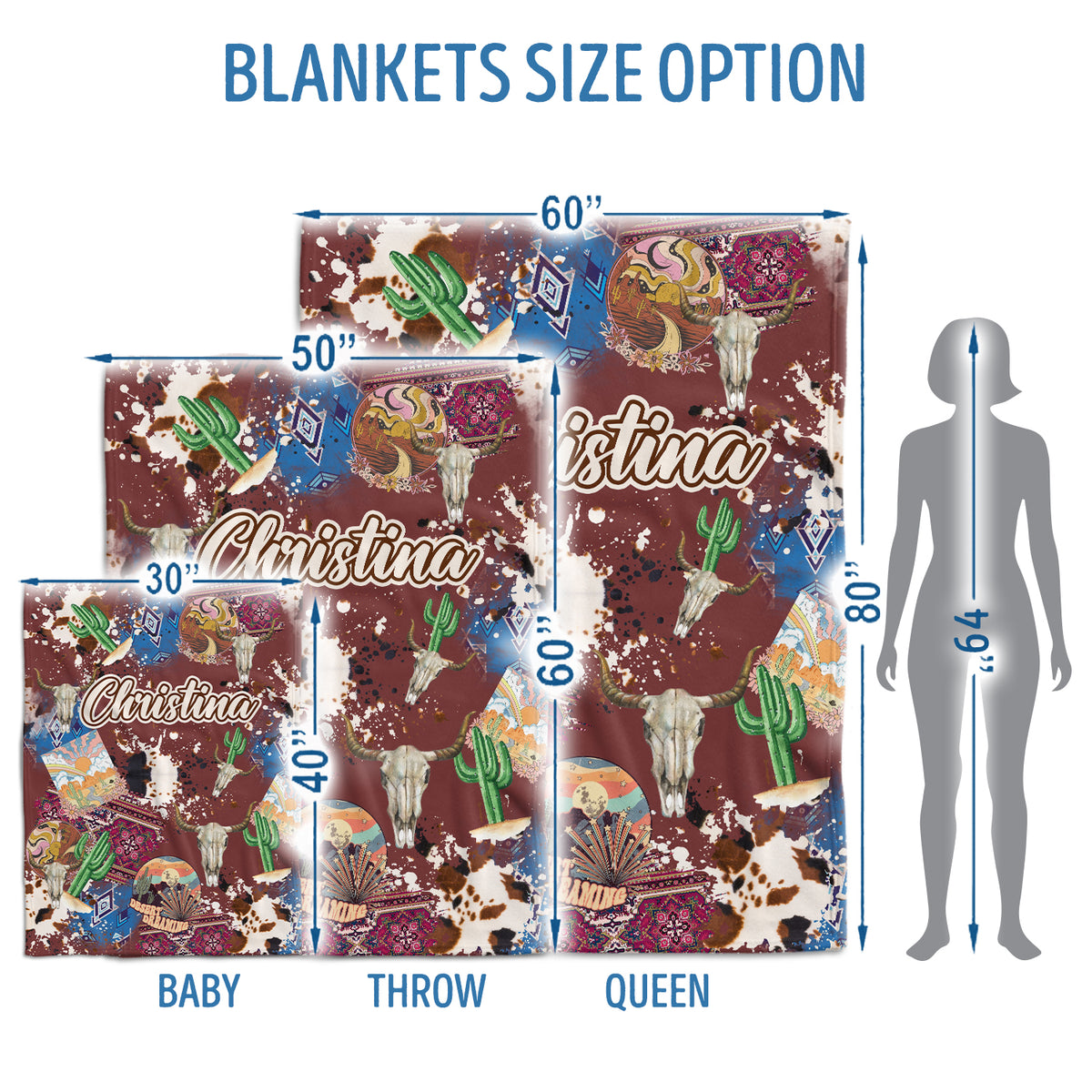Personalized Baby Blankets - Western Pattern, Custom Name Fleece for Girls & Boys, Newborn Infant Son & Daughter