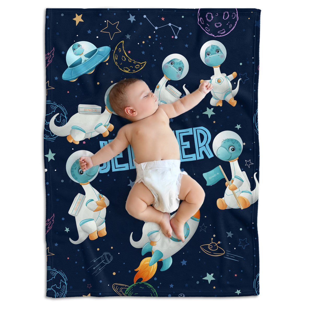 Personalized Baby Blankets for Baby, Astronaut Dinosaur Baby Blankets, 3 Sizes Plush Blankets for Infant Newborn Kids Toddler