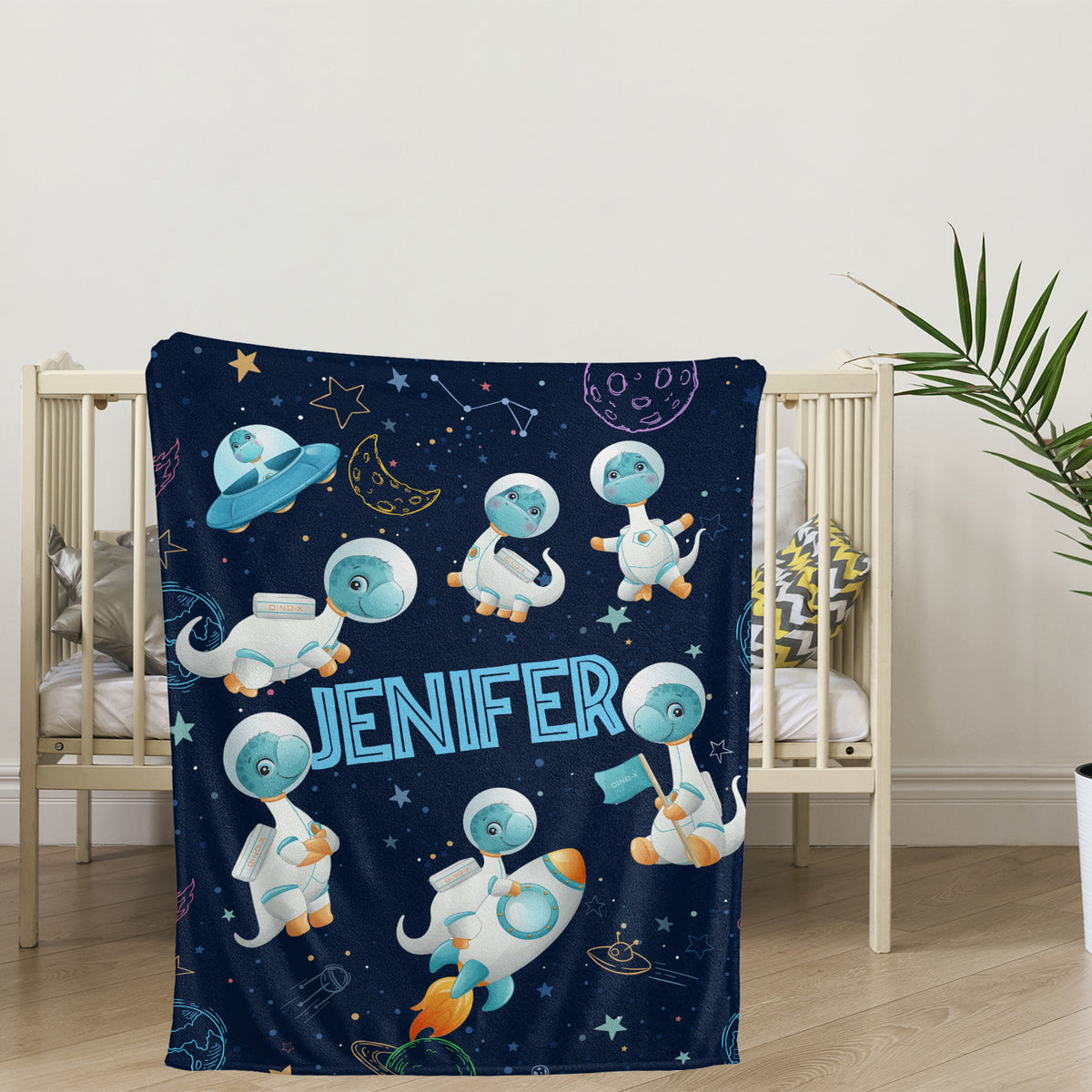Personalized Baby Blankets for Baby, Astronaut Dinosaur Baby Blankets, 3 Sizes Plush Blankets for Infant Newborn Kids Toddler