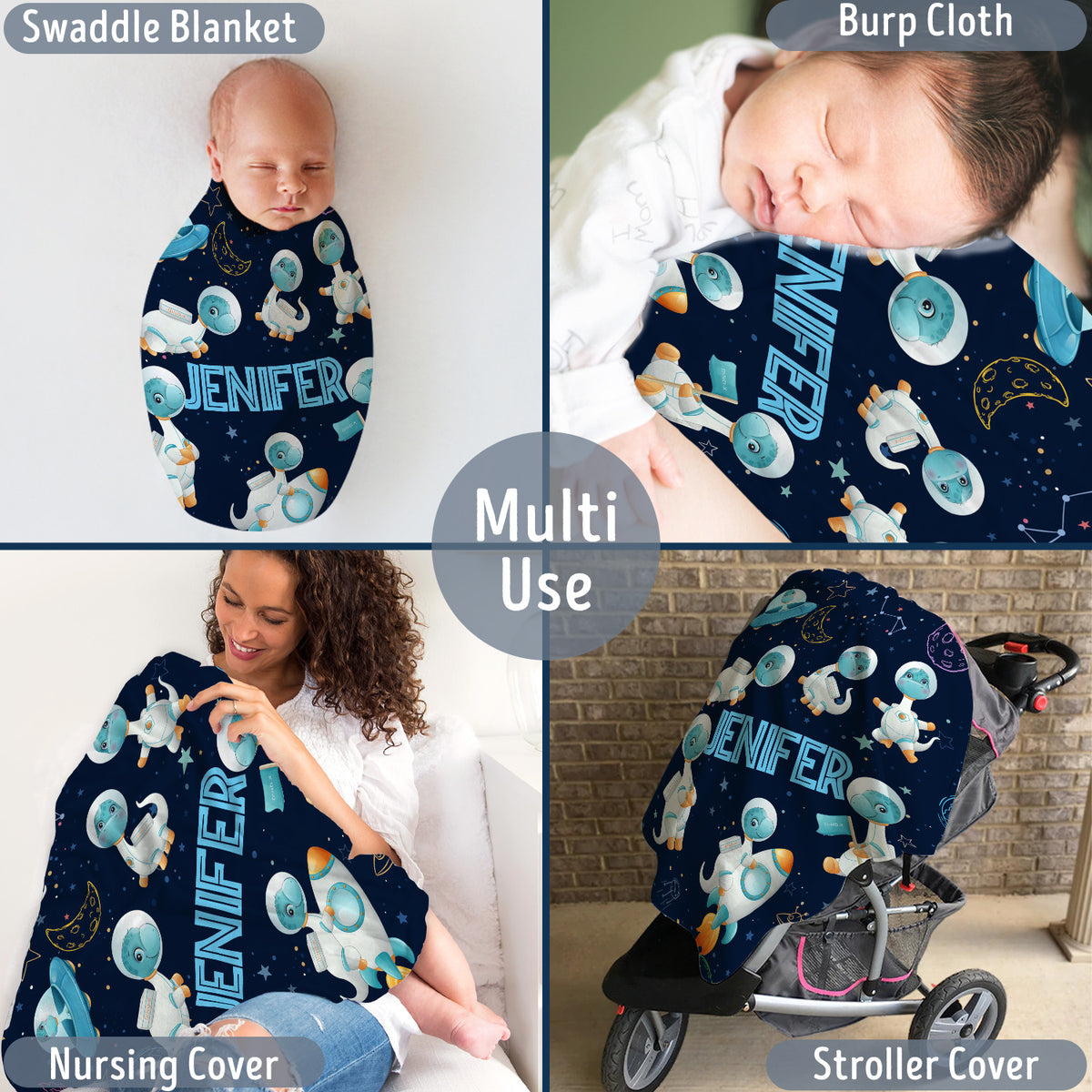 Personalized Baby Blankets for Baby, Astronaut Dinosaur Baby Blankets, 3 Sizes Plush Blankets for Infant Newborn Kids Toddler