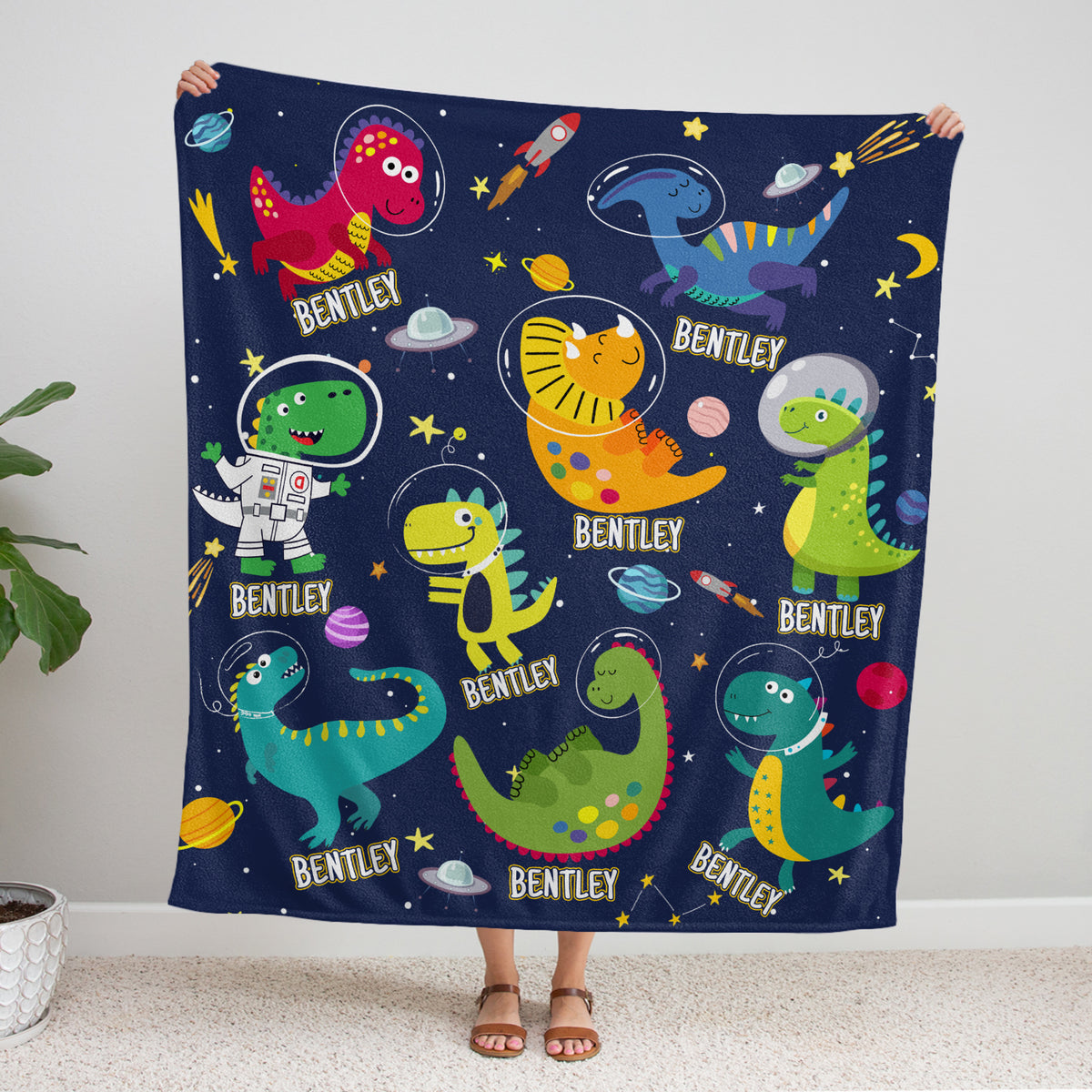 Personalized Baby Blankets for Baby, Baby Dinosaur Blanket for Baby Boy Girl, Custom Baby Blankets Name, 3 Sizes Plush Blankets for Infant Newborn