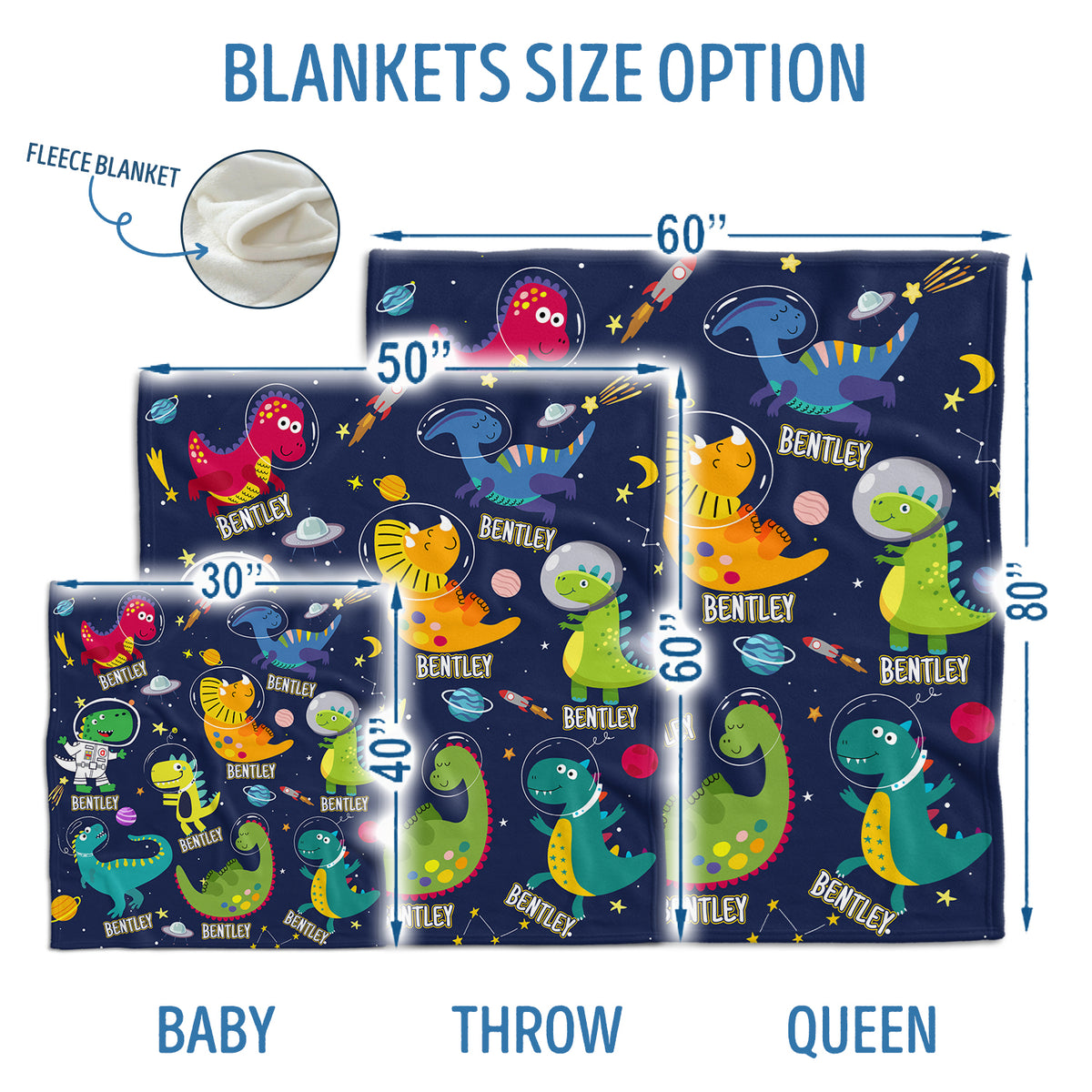 Personalized Baby Blankets for Baby, Baby Dinosaur Blanket for Baby Boy Girl, Custom Baby Blankets Name, 3 Sizes Plush Blankets for Infant Newborn