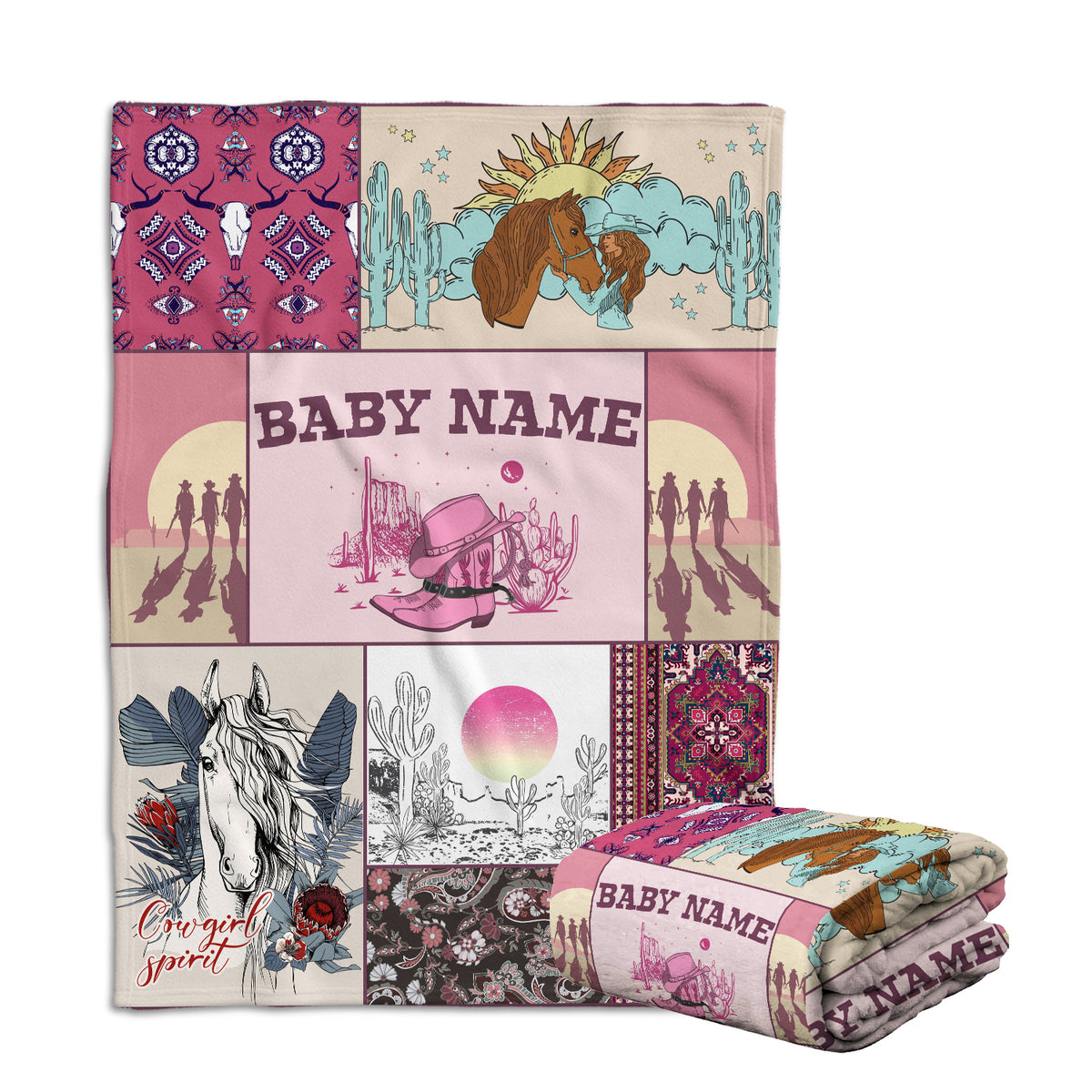 Personalized Baby Blankets for Baby, Cowboy Baby Blankets, Custom Baby Blankets Name Flush Fleece Blankets for Infant Newborn, Gift For Kids