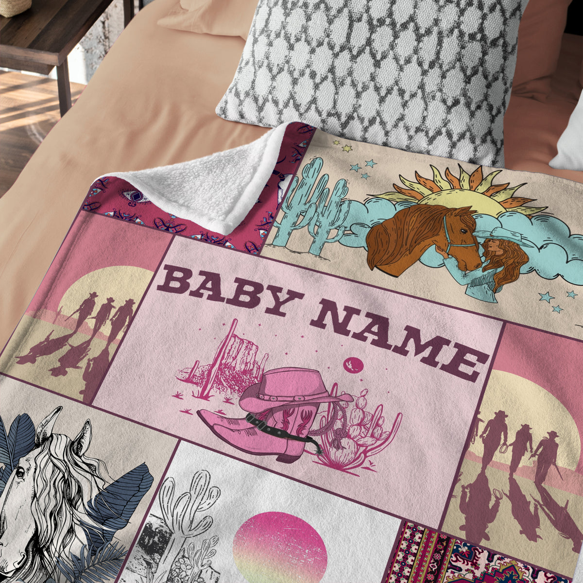 Personalized Baby Blankets for Baby, Cowboy Baby Blankets, Custom Baby Blankets Name Flush Fleece Blankets for Infant Newborn, Gift For Kids