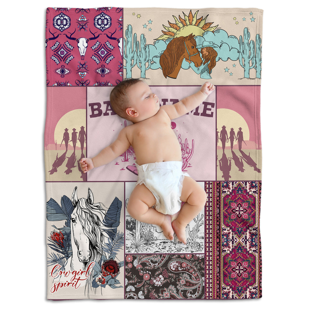 Personalized Baby Blankets for Baby, Cowboy Baby Blankets, Custom Baby Blankets Name Flush Fleece Blankets for Infant Newborn, Gift For Kids