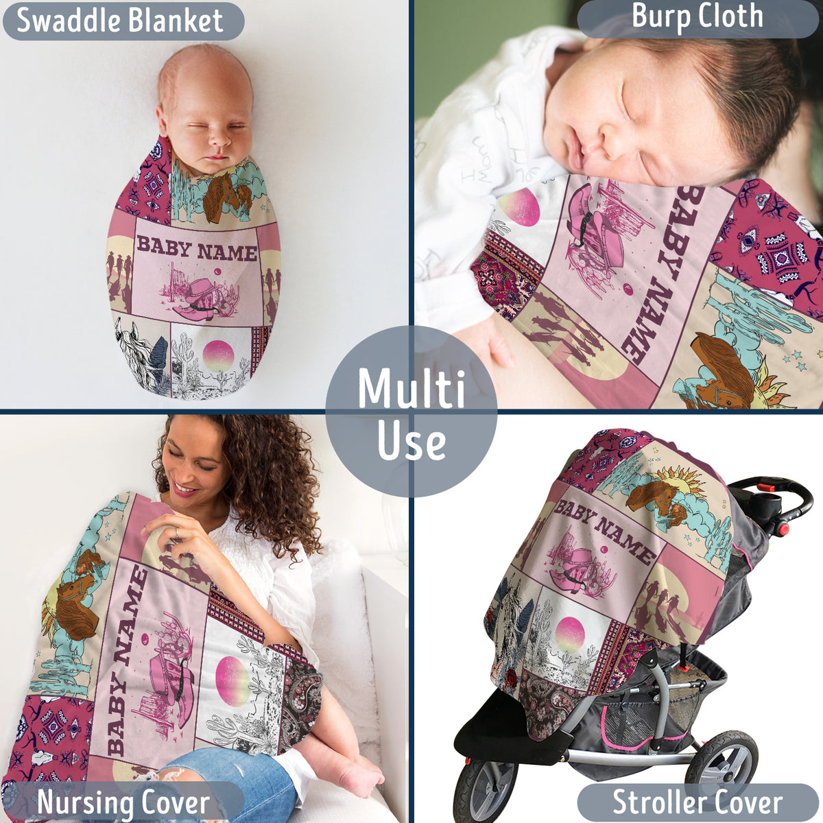 Personalized Baby Blankets for Baby, Cowboy Baby Blankets, Custom Baby Blankets Name Flush Fleece Blankets for Infant Newborn, Gift For Kids