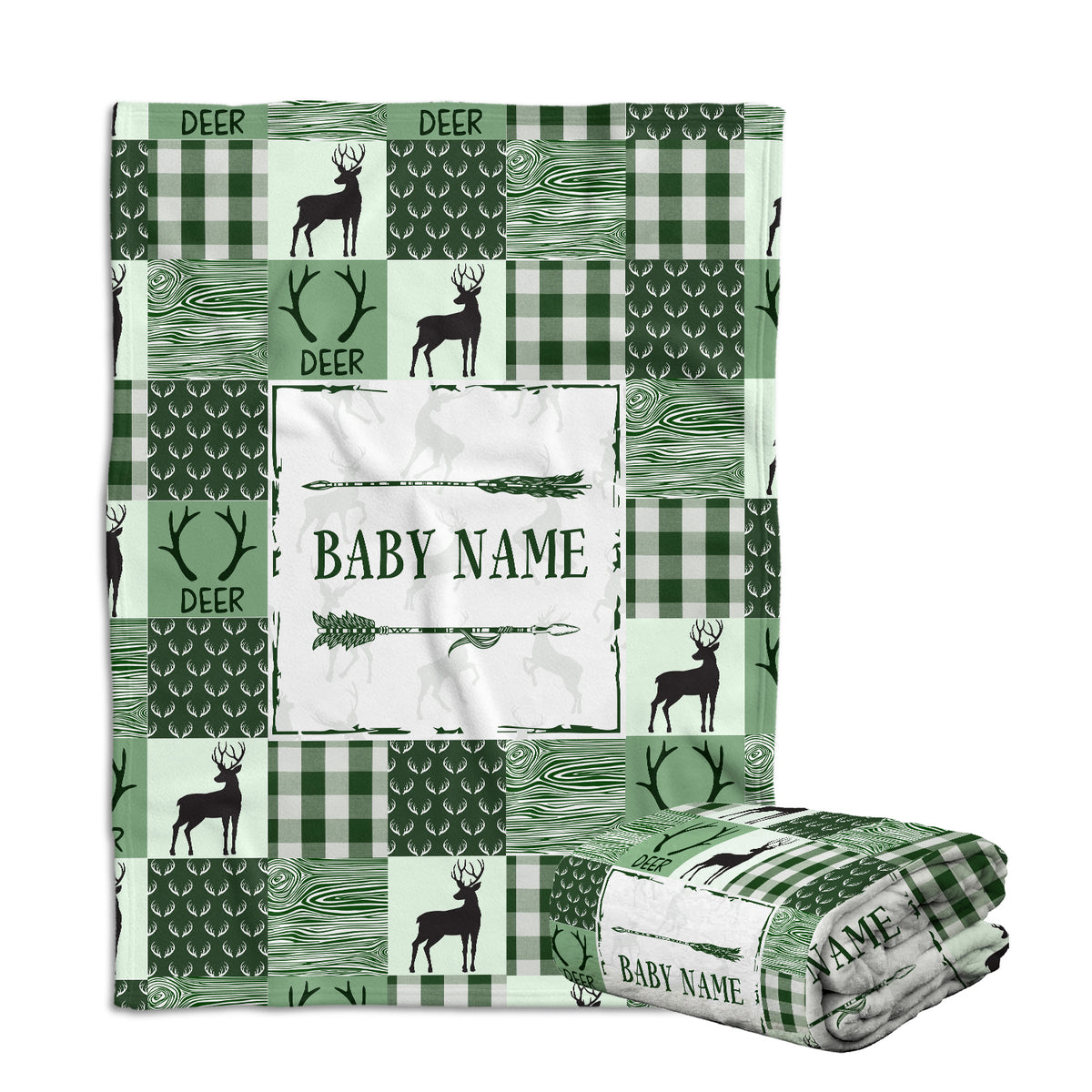 Personalized Baby Blankets for Baby, Swaddle Baby Deer Blanket Custom Name, 3 Sizes Plush Blankets for Son Newborn Infant