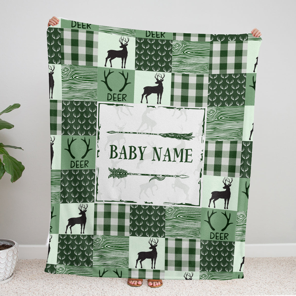 Personalized Baby Blankets for Baby, Swaddle Baby Deer Blanket Custom Name, 3 Sizes Plush Blankets for Son Newborn Infant