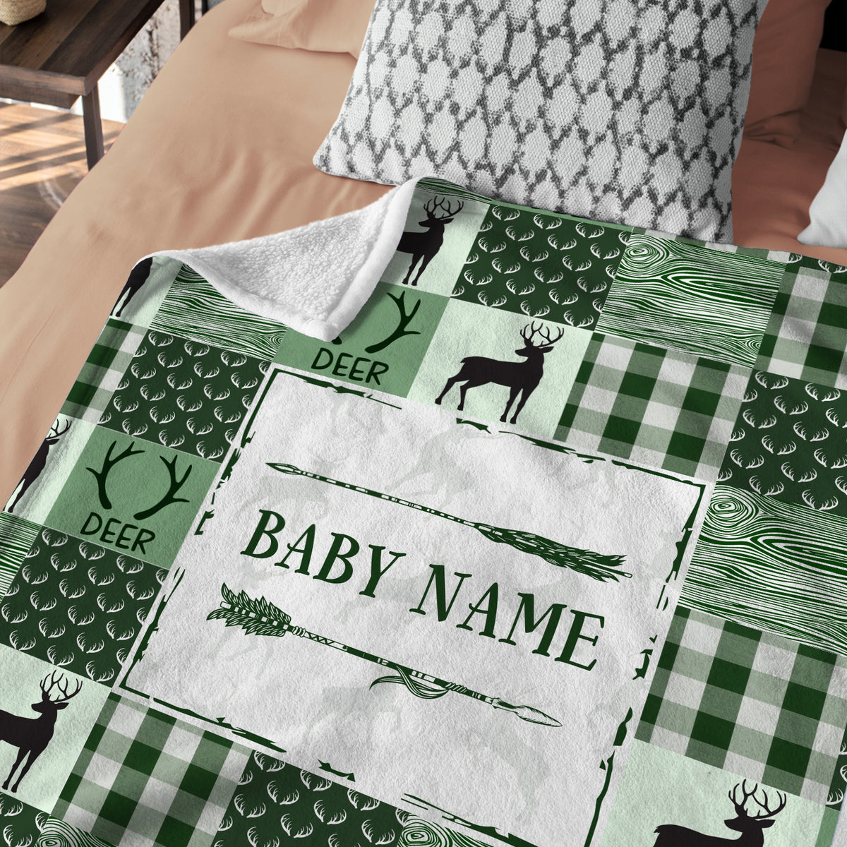 Personalized Baby Blankets for Baby, Swaddle Baby Deer Blanket Custom Name, 3 Sizes Plush Blankets for Son Newborn Infant