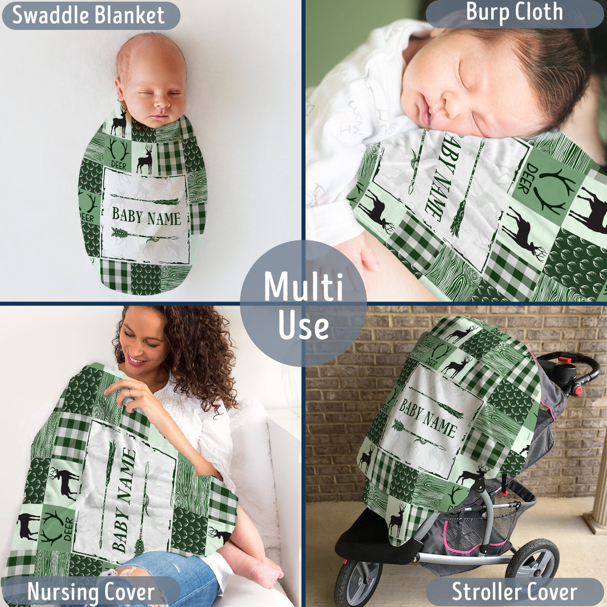 Personalized Baby Blankets for Baby, Swaddle Baby Deer Blanket Custom Name, 3 Sizes Plush Blankets for Son Newborn Infant