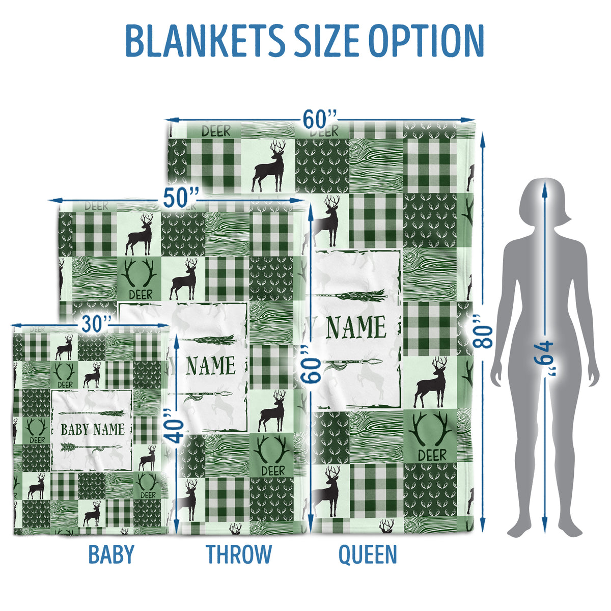 Personalized Baby Blankets for Baby, Swaddle Baby Deer Blanket Custom Name, 3 Sizes Plush Blankets for Son Newborn Infant