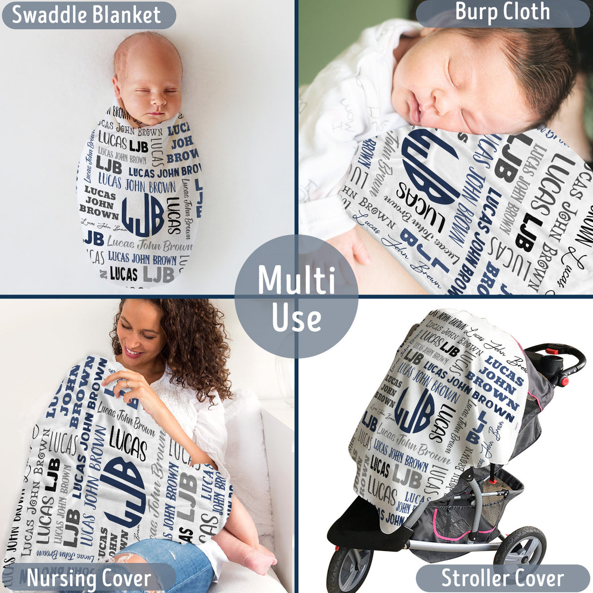 Personalized Baby Blankets for Boys, Blue Baby Blanket Monogrammed, Custom Baby Blankets With Name, Swaddle Blanket, Plush Blankets for Son Grandson Newborn Toddlers