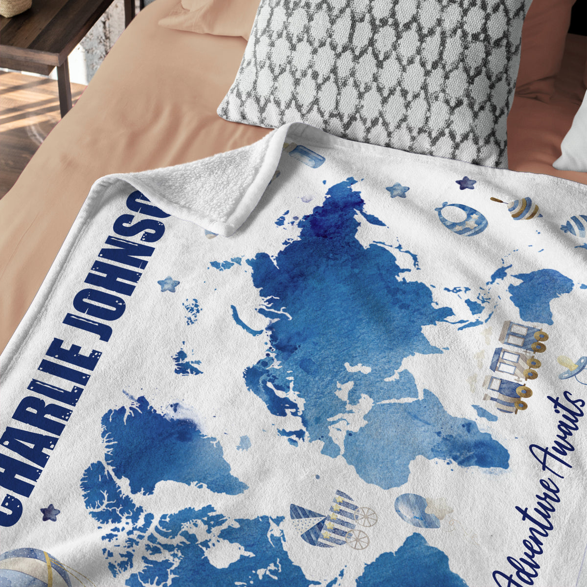 Personalized Baby Blankets for Boys, Blue Baby Blanket, Swaddle Blanket, Plush Blankets for Son Grandson Newborn Toddlers Kids