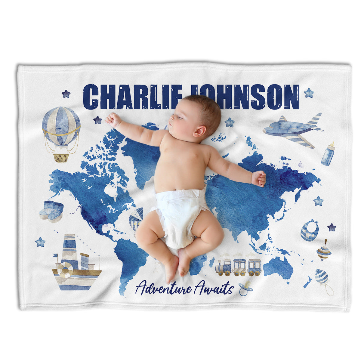 Personalized Baby Blankets for Boys, Blue Baby Blanket, Swaddle Blanket, Plush Blankets for Son Grandson Newborn Toddlers Kids