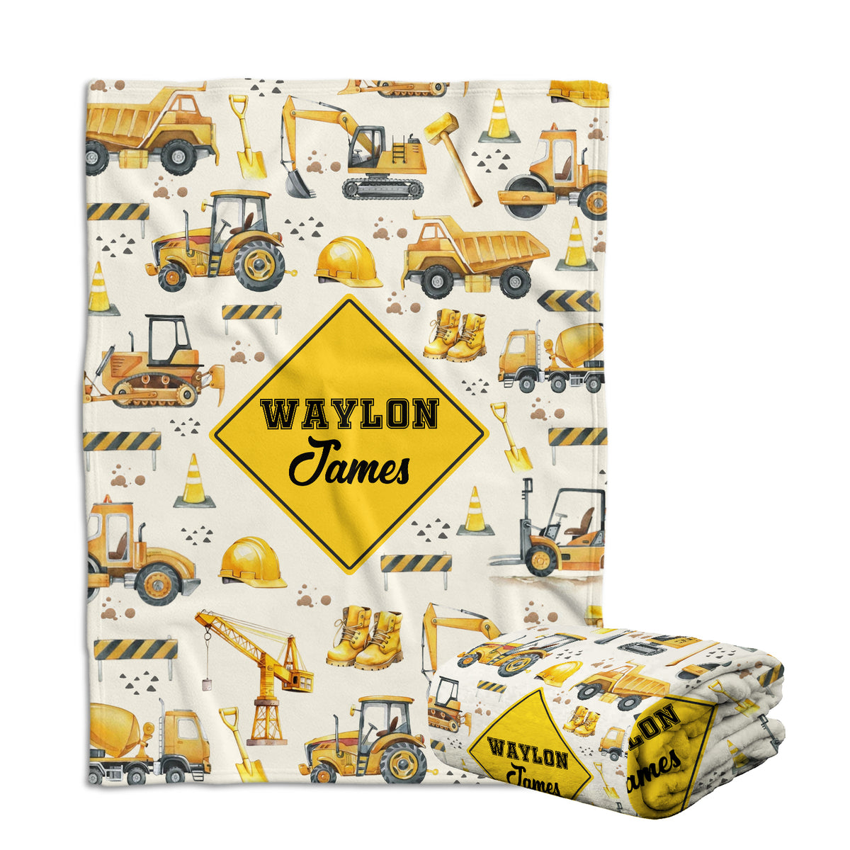 Personalized Baby Blankets for Boys, Construction Dump Truck Baby Blanket, Swaddle Blanket with Trucks for Crib Stroller Travel Bed
