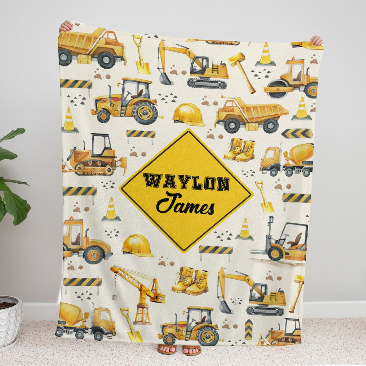 Personalized Baby Blankets for Boys, Construction Dump Truck Baby Blanket, Swaddle Blanket with Trucks for Crib Stroller Travel Bed