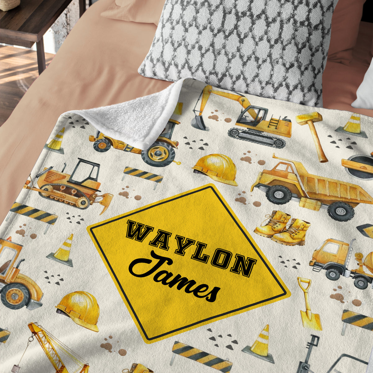 Personalized Baby Blankets for Boys, Construction Dump Truck Baby Blanket, Swaddle Blanket with Trucks for Crib Stroller Travel Bed