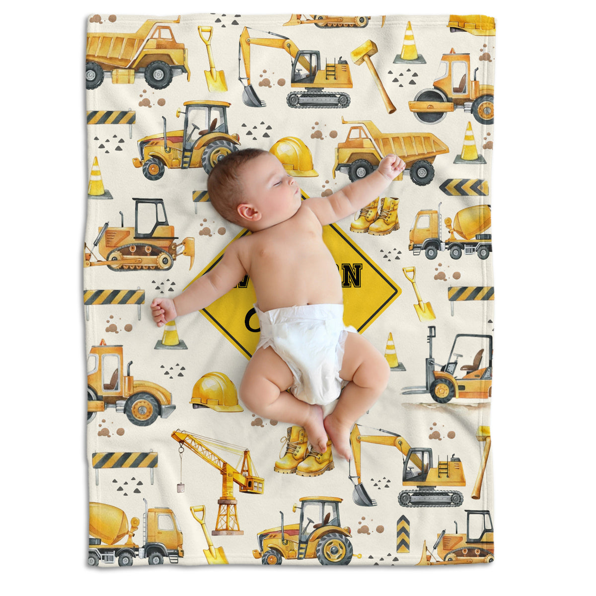 Personalized Baby Blankets for Boys, Construction Dump Truck Baby Blanket, Swaddle Blanket with Trucks for Crib Stroller Travel Bed