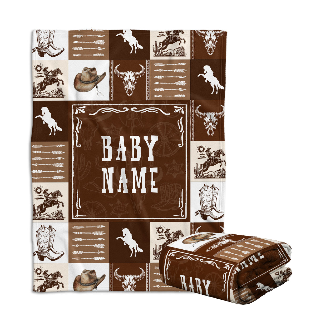 Personalized Baby Blankets for Boys, Cowboy Blanket for Son, Brown Blanket, Western Nursery Decorations, for Family Friends