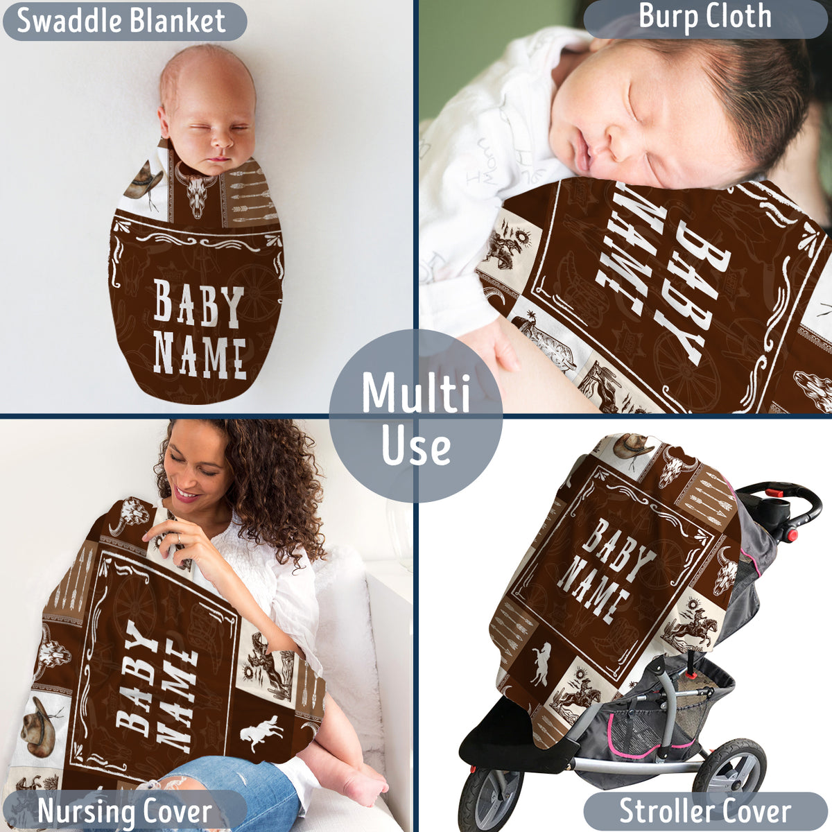 Personalized Baby Blankets for Boys, Cowboy Blanket for Son, Brown Blanket, Western Nursery Decorations, for Family Friends