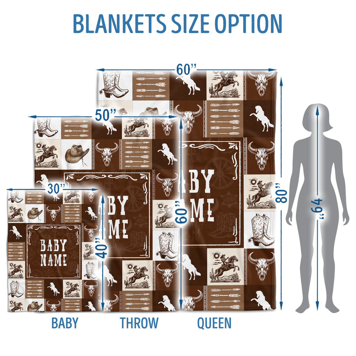 Personalized Baby Blankets for Boys, Cowboy Blanket for Son, Brown Blanket, Western Nursery Decorations, for Family Friends