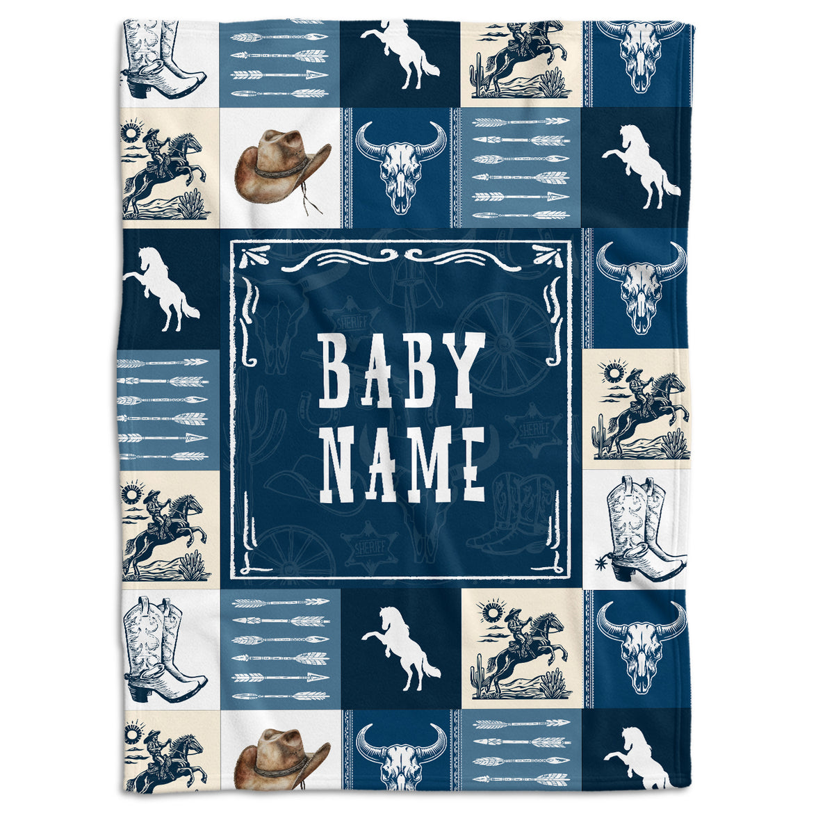 Personalized Baby Blankets for Boys, Cowboy Blanket for Son, Blue Blanket, Western Nursery Decorations, for Family Friends