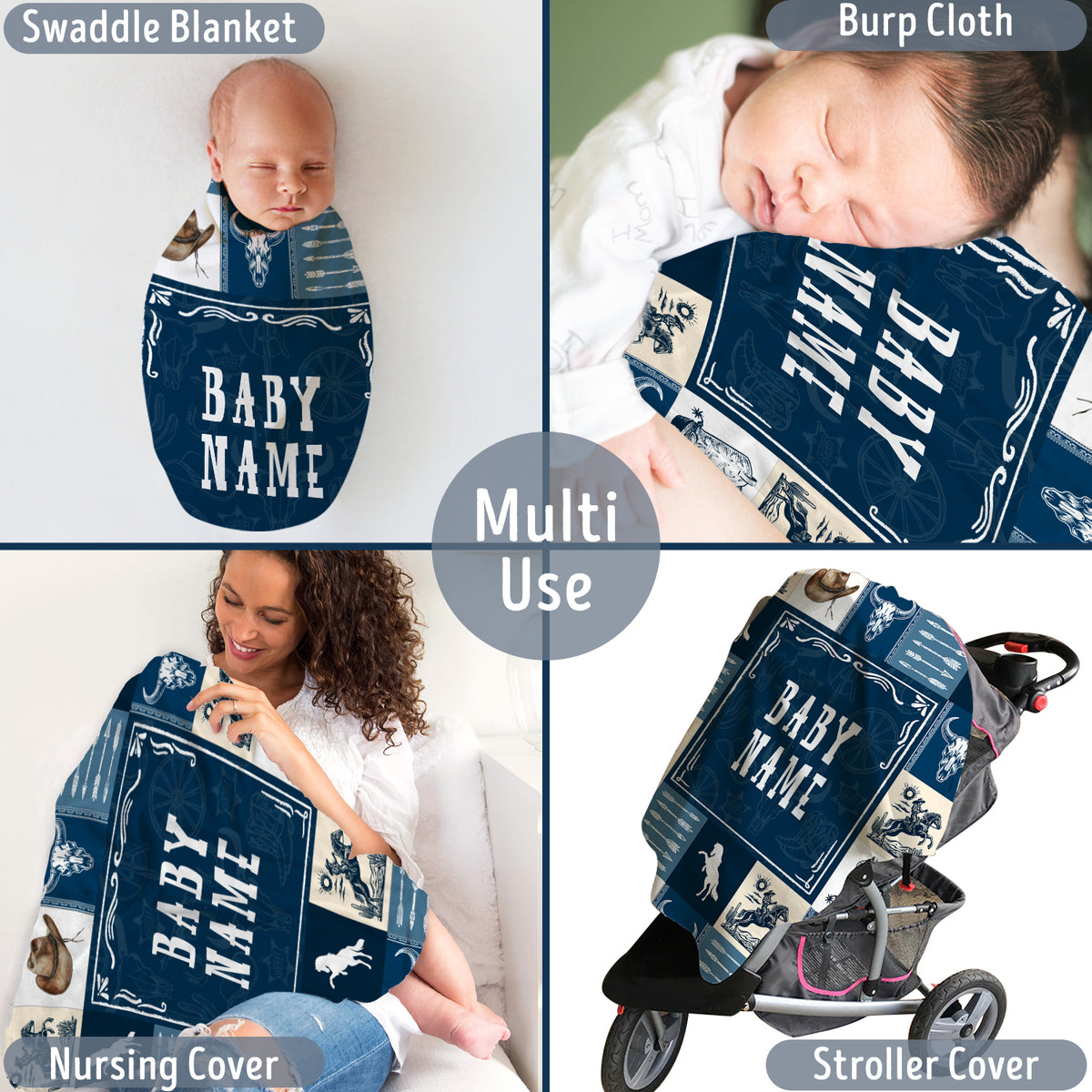 Personalized Baby Blankets for Boys, Cowboy Blanket for Son, Blue Blanket, Western Nursery Decorations, for Family Friends