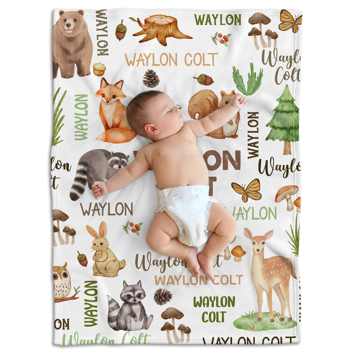Personalized Baby Blankets for Boys, Custom Name Baby Woodland, Plush Blankets for Baby Boy Son Newborn Infant - 3 Sizes