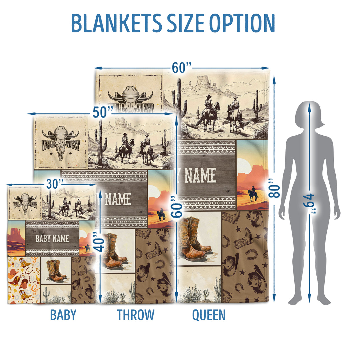 Personalized Baby Blankets for Boys, Fleece Blanket for Girl, Western Nursery Decorations, For Family Friends
