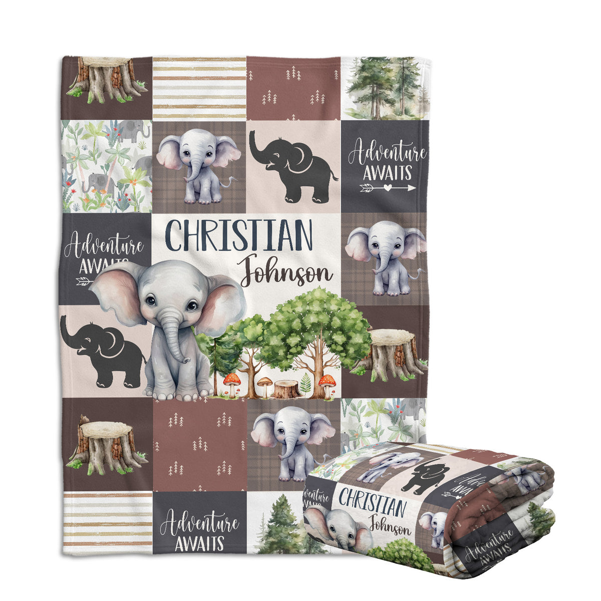 Personalized Baby Blankets for Boys Girl, Baby Woodland Stuff, Nursery Decor, for Son Daughter, Woodland Animal (Elephant)