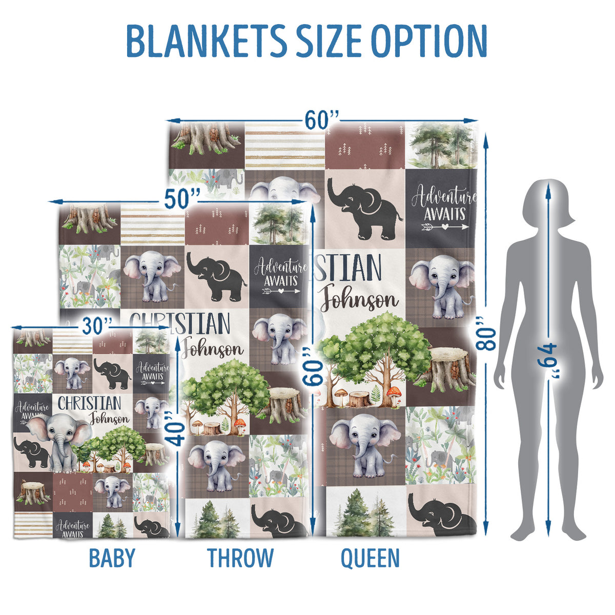 Personalized Baby Blankets for Boys Girl, Baby Woodland Stuff, Nursery Decor, for Son Daughter, Woodland Animal (Elephant)