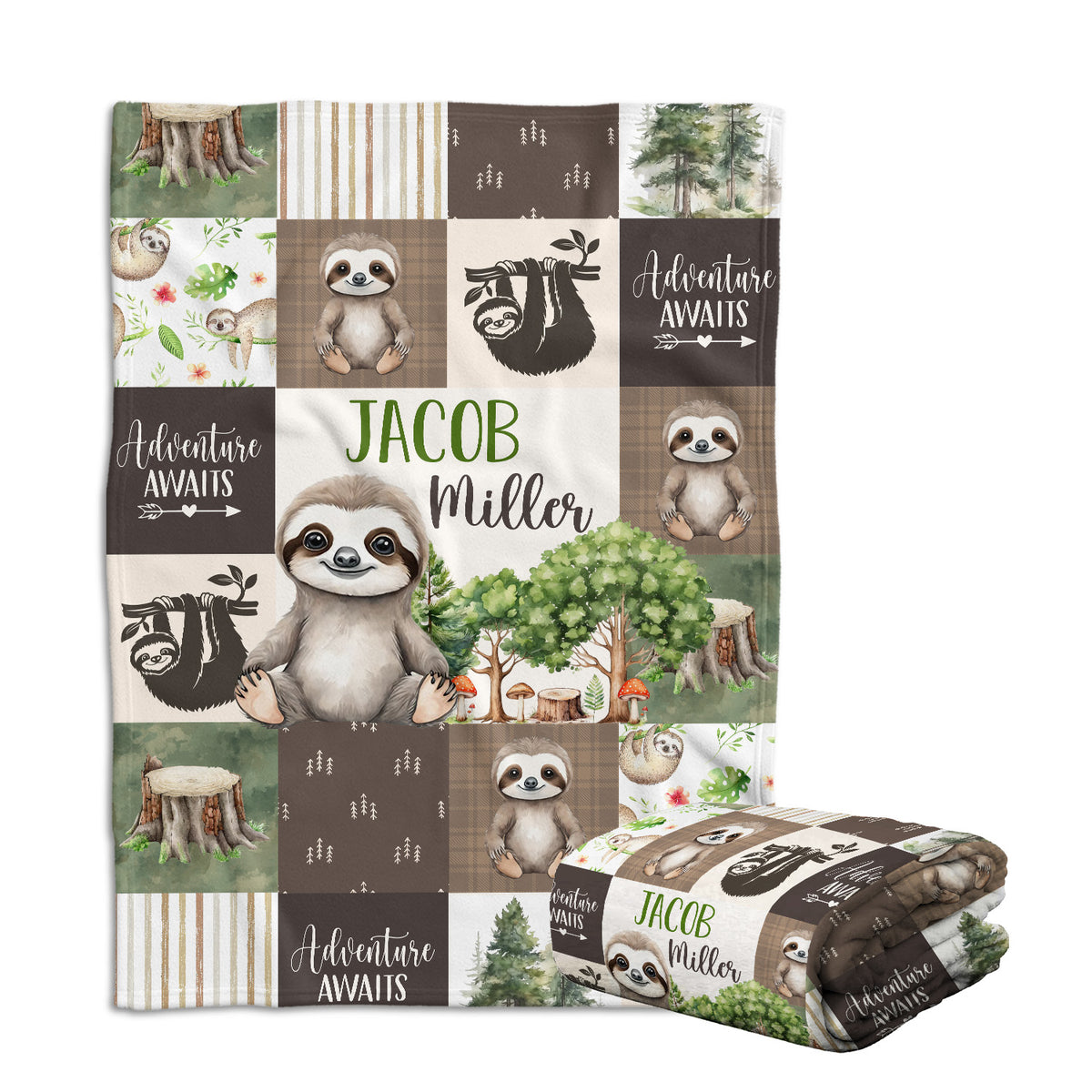Personalized Baby Blankets for Boys Girl, Baby Woodland Stuff, Nursery Decor, for Son Daughter, Woodland Animal (Slot)