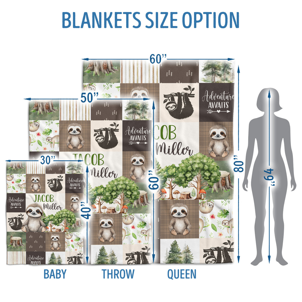 Personalized Baby Blankets for Boys Girl, Baby Woodland Stuff, Nursery Decor, for Son Daughter, Woodland Animal (Slot)