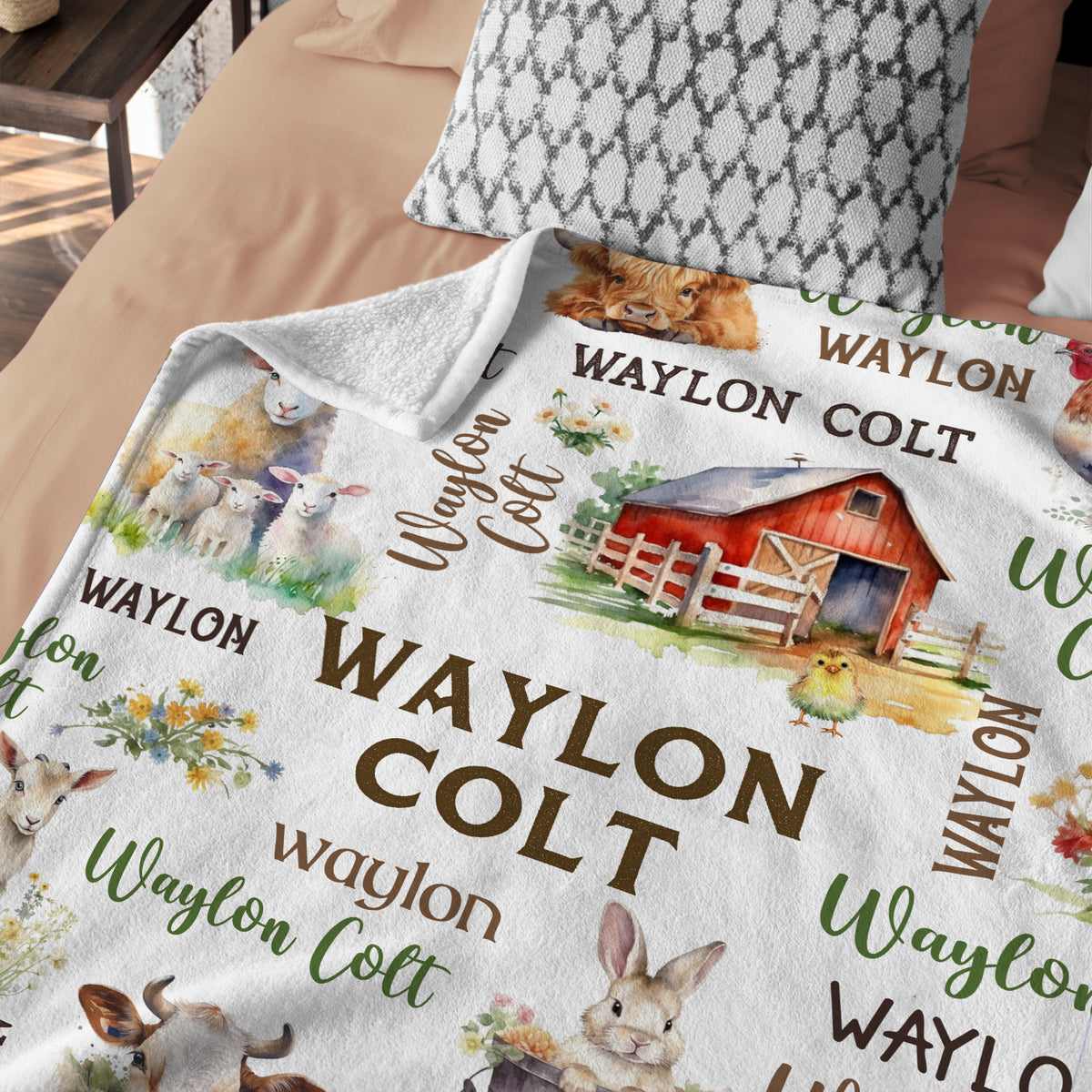 Personalized Baby Blankets for Boys Girl, Farm Animals Baby Blankets, Nursery Cow Chicken Pig Sheep Custom Name Baby Swaddle Blanket, 3 Sizes Plush Blankets