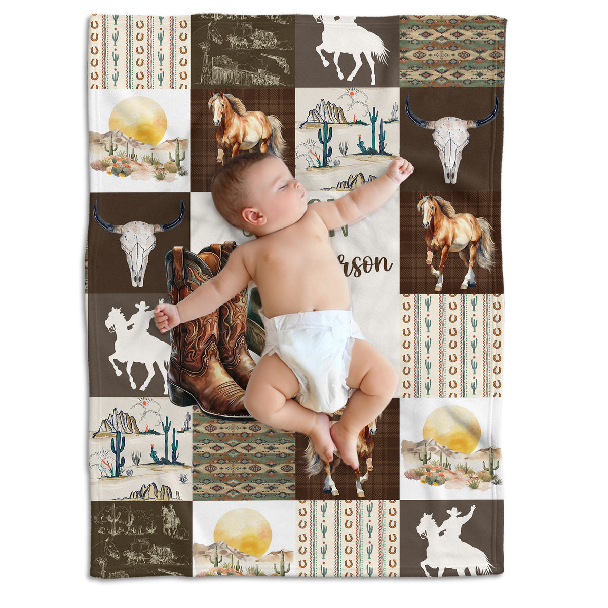 Personalized Baby Blankets for Boys Girls, Baby Western Blanket for Girl, Western Nursery Decorations, Gift for Family Friends, Kids