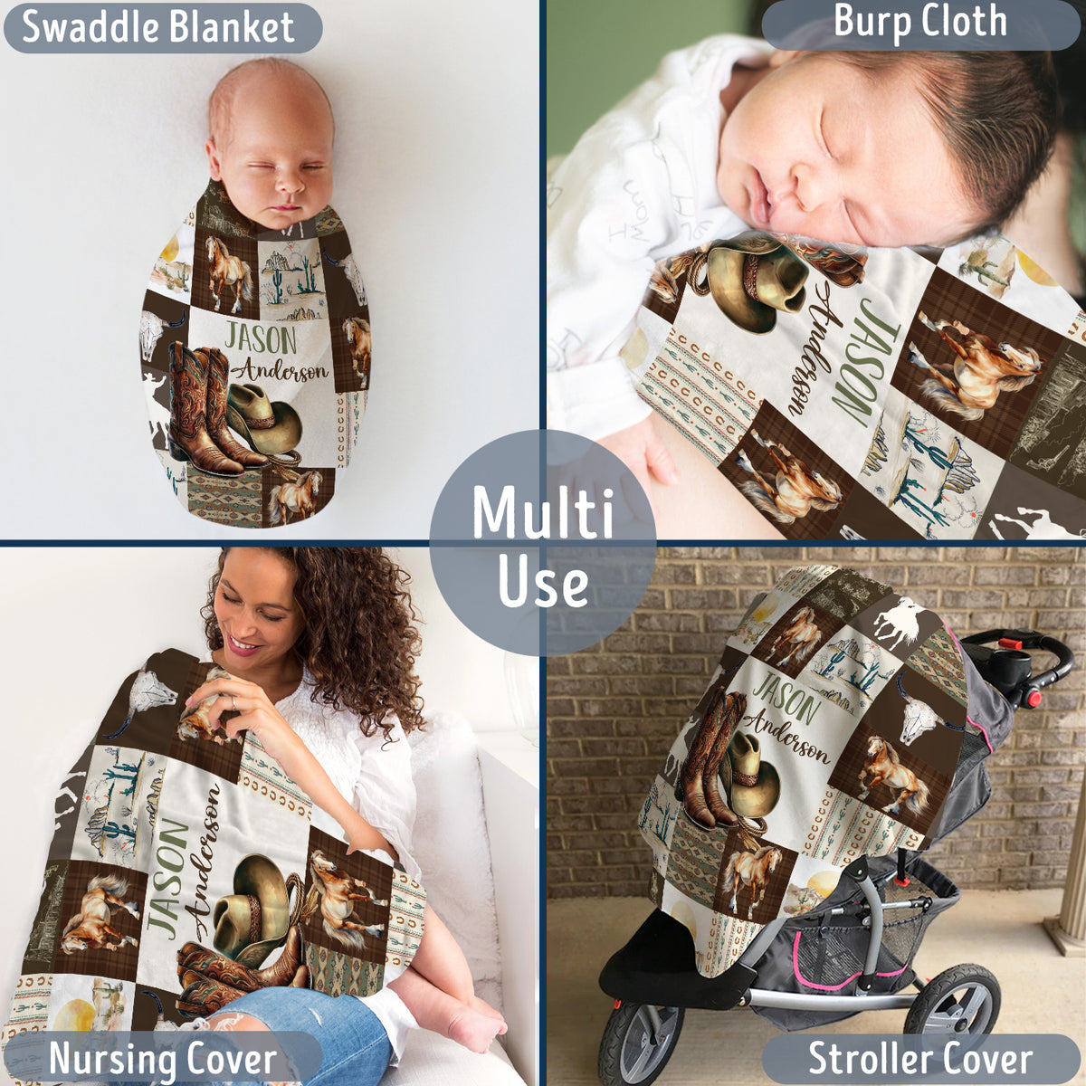 Personalized Baby Blankets for Boys Girls, Baby Western Blanket for Girl, Western Nursery Decorations, Gift for Family Friends, Kids
