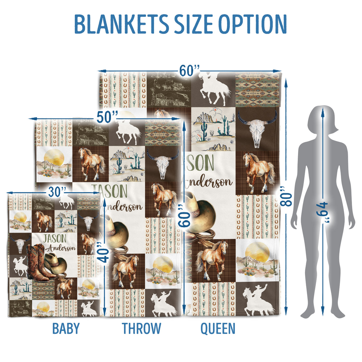 Personalized Baby Blankets for Boys Girls, Baby Western Blanket for Girl, Western Nursery Decorations, Gift for Family Friends, Kids