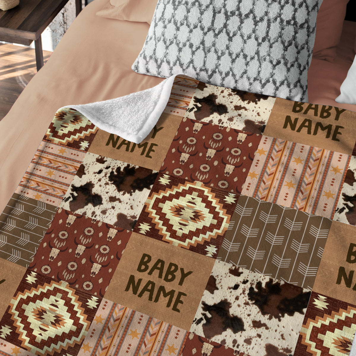 Personalized Baby Blankets for Boys Girls, Cowboy Baby Blanket Name, Swaddle Blanket with Cow Prints for Crib Stroller Travel Bed