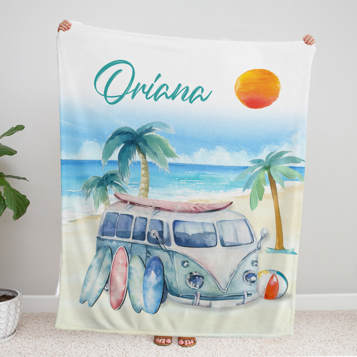 Personalized Baby Blankets for Boys & Girls - Newborn to Toddler, Custom Surfboard & Beach Swaddle Blankets, 3 Plush Sizes