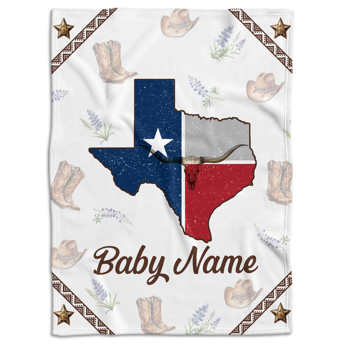 Personalized Baby Blankets for Boys Girls, Texas Baby Blankets, Western Nursery Decorations, Gift For Family Friends