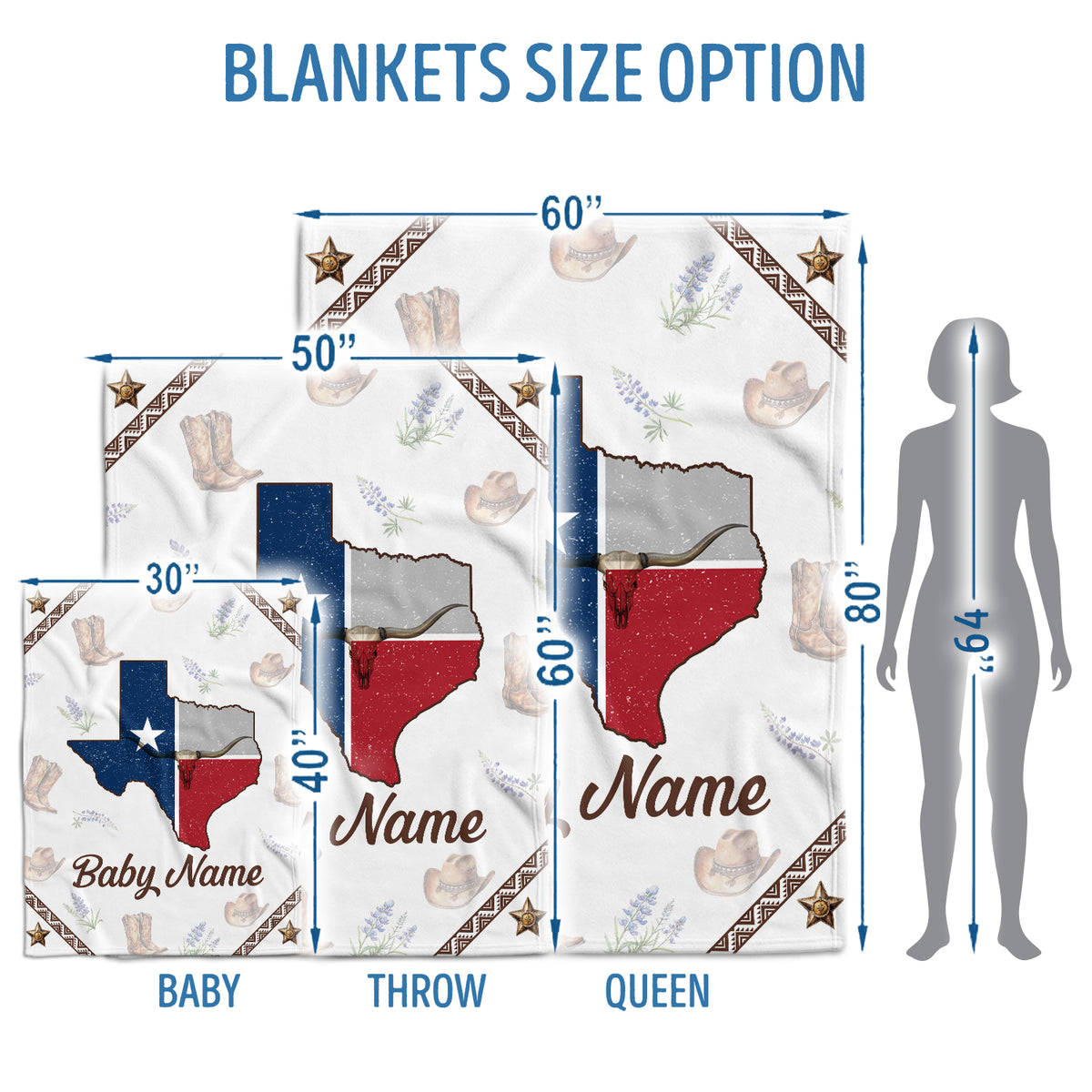 Personalized Baby Blankets for Boys Girls, Texas Baby Blankets, Western Nursery Decorations, Gift For Family Friends