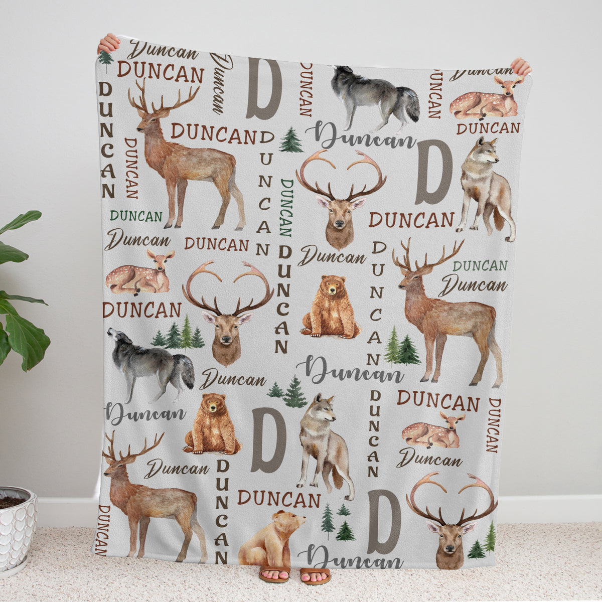 Personalized Baby Blankets for Boys, Hunting Swaddle Blanket, Deer Duck Bear Wolf Plush Blankets for Baby Boy Son Newborn
