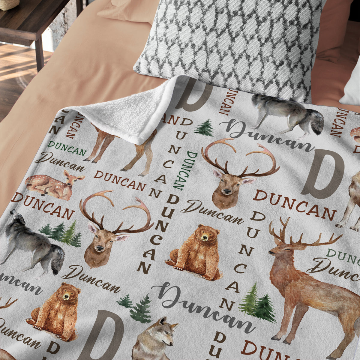 Personalized Baby Blankets for Boys, Hunting Swaddle Blanket, Deer Duck Bear Wolf Plush Blankets for Baby Boy Son Newborn