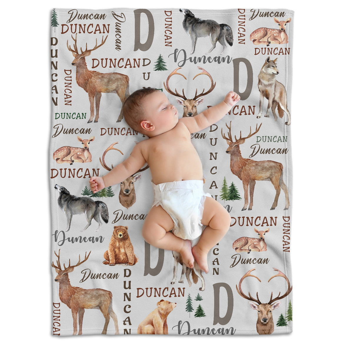Personalized Baby Blankets for Boys, Hunting Swaddle Blanket, Deer Duck Bear Wolf Plush Blankets for Baby Boy Son Newborn