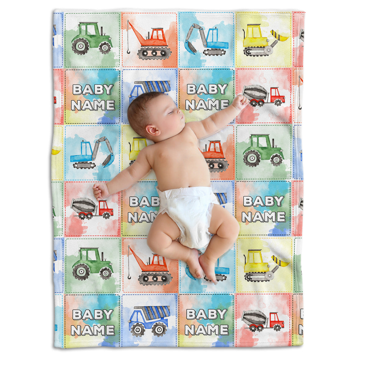 Personalized Baby Blankets for Boys, Truck Baby Blanket, Swaddle Blanket with Trucks, 3 Sizes Plush Blankets for Baby Boy Son
