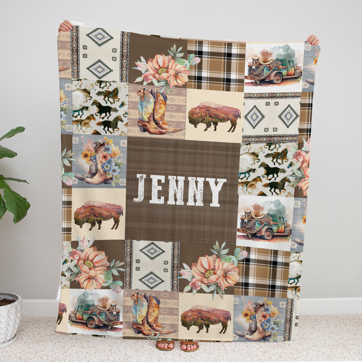 Personalized Baby Blankets for Girls And Boys, Cowboy Baby Blanket Name, Swaddle Blanket with Cow Prints for Crib Stroller Bed Travel