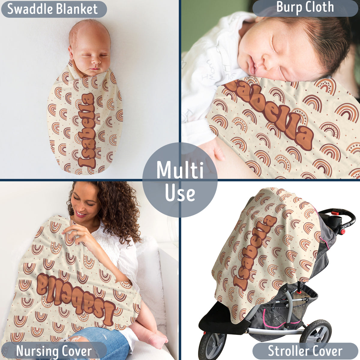 Personalized Baby Blankets for Girls, Baby Girl Swaddle Blanket, Custom Baby Rainbow Blanket Boho, Plush Blankets for Newborn Infant Daughter Granddaughter Toddlers Kids
