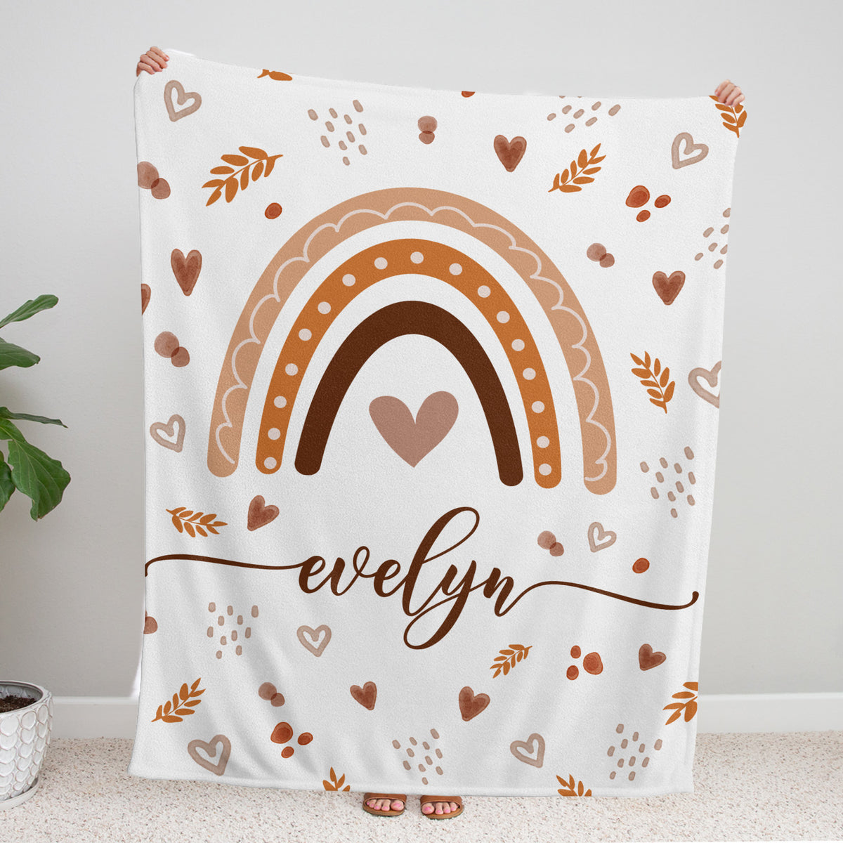 Personalized Baby Blankets for Girls, Boho Rainbow Baby Blankets Girl, Heart Blankets, Custom Baby Blankets Name, for Daughter Granddaughter