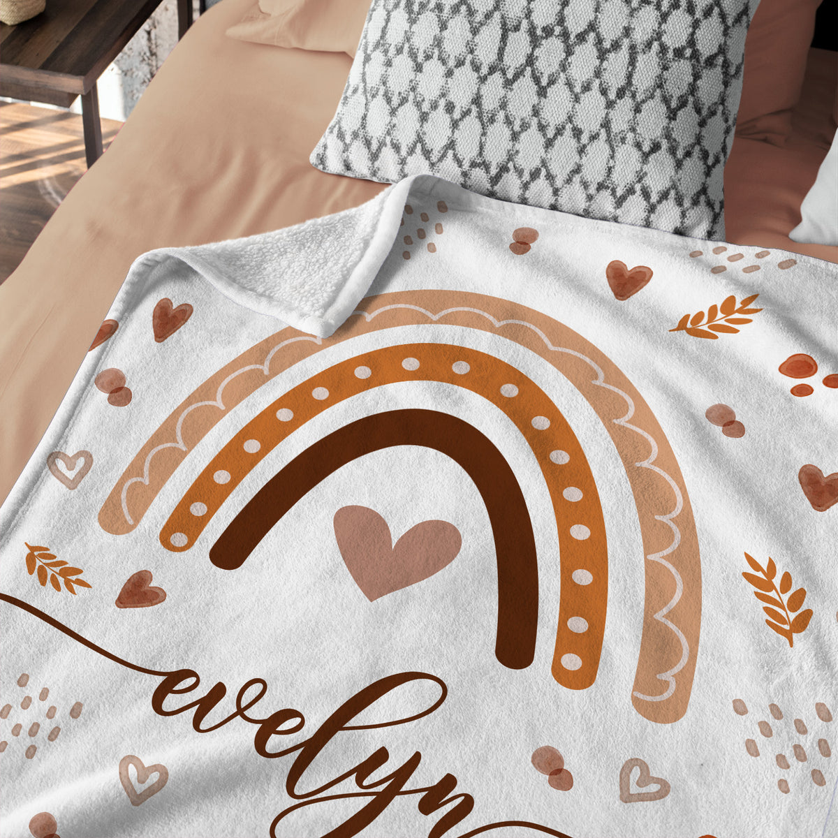 Personalized Baby Blankets for Girls, Boho Rainbow Baby Blankets Girl, Heart Blankets, Custom Baby Blankets Name, for Daughter Granddaughter