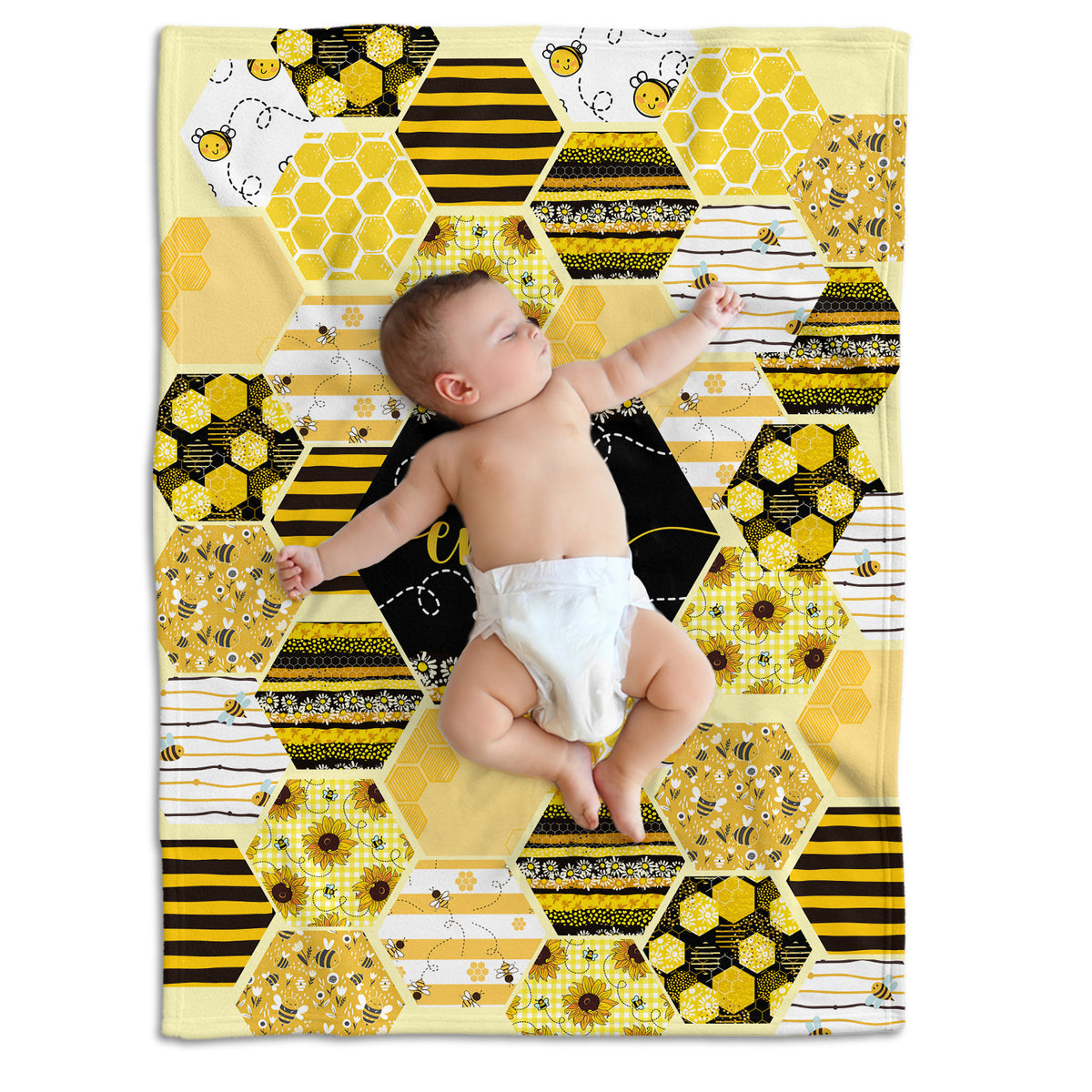 Personalized Baby Blankets for Girls - Custom Bee Baby Blankets with Name, Swaddle Blankets in 3 Sizes for Newborn, Gift For Baby